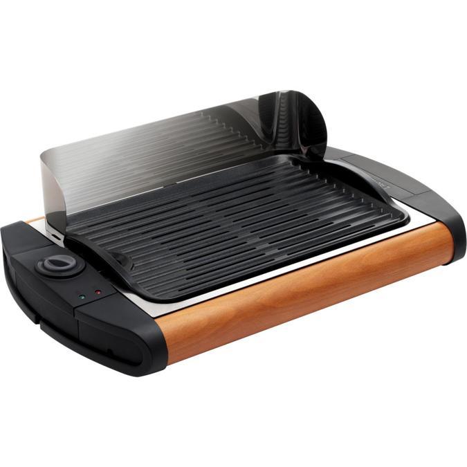Lagrange, 319301, griglia elettrica in alluminio antiaderente da 37x26 cm, con termostato regolabile e con vassoio sottostante per mettere l'acqua necessaria per rendere morbida la cottura. Paravento e griglia sono lavabili in lavastoviglie. Potenza massima 2.300 Watt. Euro 90